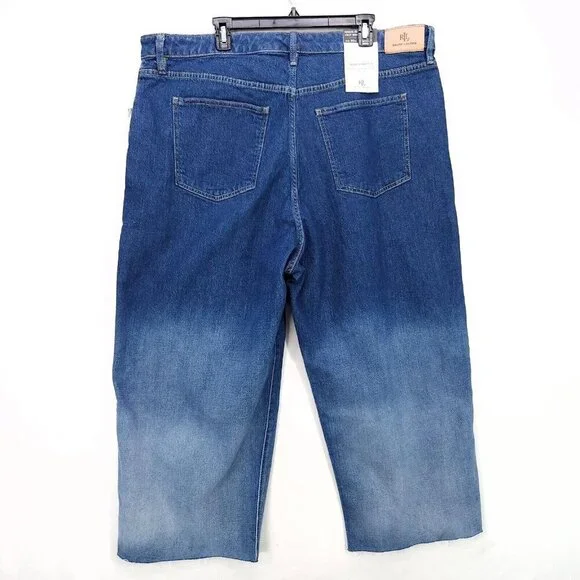 Lauren Ralph Lauren Capris Jeans Women's Pants 20W Ombre Blue Wide Leg Raw Hem - Picture 2 of 15